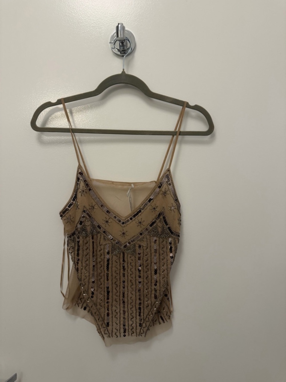 Zara Sparkle Embellished Tan Beaded Cami Top